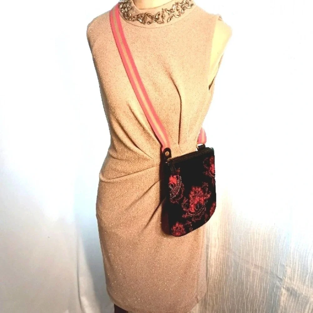 Juicy Couture Crossbody BLACK VELVET Shoulder Bag Purse Adjustable EMBROIDERED